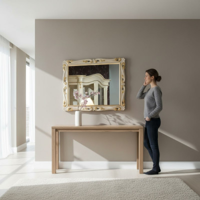 Espejo de diseño clásico Espejo de pared italiano Espejo de pie de madera italiano Nuevo