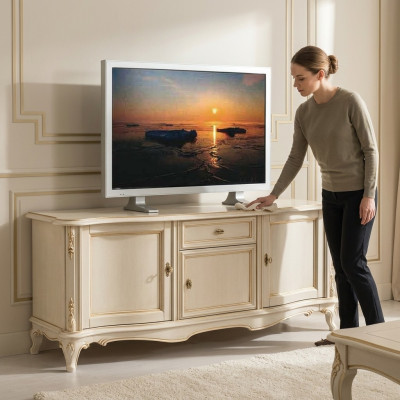 Mueble de TV bajo, muebles armarios, armario de salón, cómoda de 180 cm.