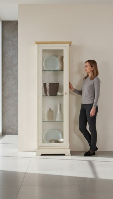Masivo armario de madera con vitrinas de cristal, vitrina de madera maciza, mueble de salón, aparador.
