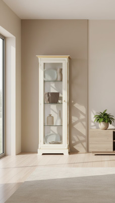 Masivo armario de madera con vitrinas de cristal, vitrina de madera maciza, mueble de salón, aparador.
