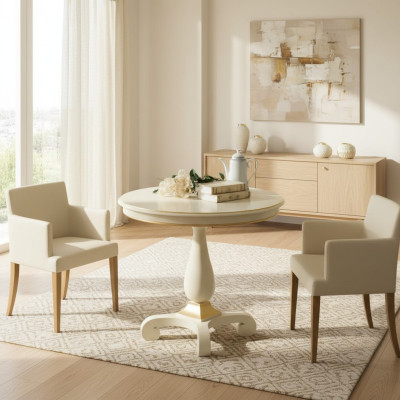 Mesa redonda de lujo de madera maciza de Italia para comedor, mesa redonda, muebles de comedor nuevos.