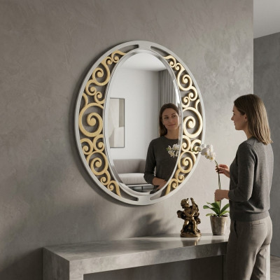Espejo de pared ovalado clásico de oro Muebles italianos Espejo clásico Nuevo