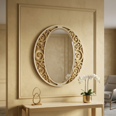 Espejo de pared ovalado clásico de oro Muebles italianos Espejo clásico Nuevo