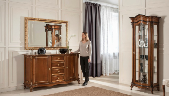 Muebles de comedor conjunto vitrina armario cómoda espejo aparador Muebles italianos de 3 piezas