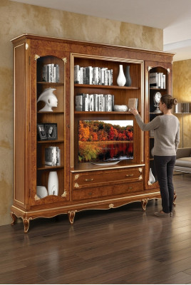 Mueble de televisión - pared de montaje - unidad de pared - mueble de televisión - pared - madera maciza - moderno - madera real - nuevo