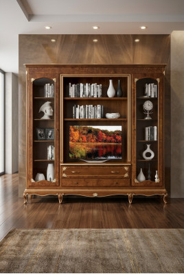 Mueble de televisión - pared de montaje - unidad de pared - mueble de televisión - pared - madera maciza - moderno - madera real - nuevo