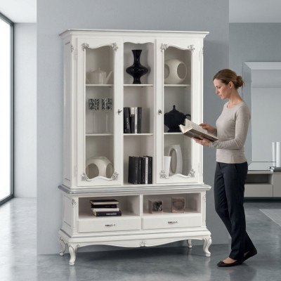 Vitrina de salón armario librería aparador muebles clásicos estanterías de madera.