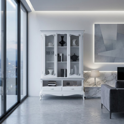 Vitrina de salón armario librería aparador muebles clásicos estanterías de madera.