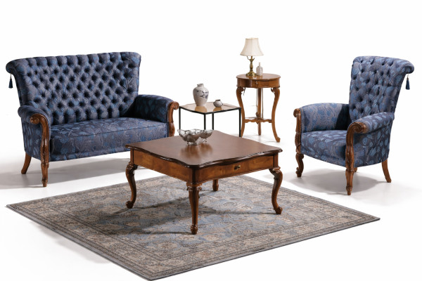 Sofá italiano 2 sillones mesa de café mesa auxiliar conjunto de lujo de 4 piezas