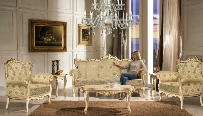 Mueble de asiento italiano. Muebles clásicos. Set de asientos acolchados. Sofá. Sofá. Nuevo