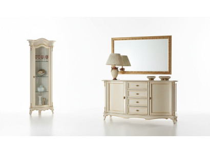 Vitrina de salón armario cómoda Italia espejo conjunto clásico de 3 piezas blanco nuevo