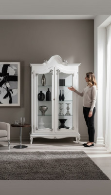 Vitrine Blanca Armario de vidrio Diseño Armario clásico de lujo de madera Nuevo