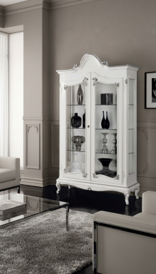 Vitrine Blanca Armario de vidrio Diseño Armario clásico de lujo de madera Nuevo