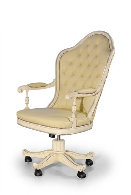 Silla de oficina de madera, sillon de director Chesterfield, muebles italianos blancos, giratorios, blancos, nuevos.