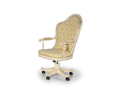 Silla de oficina de madera, sillon de director Chesterfield, muebles italianos blancos, giratorios, blancos, nuevos.
