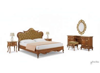 Dormitorio Cama Mesita de noche Tocador Taburete Cama tapizada Cama doble Conjunto de 5 piezas