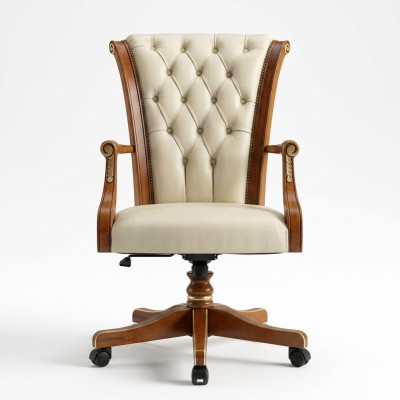 Silla de oficina de madera sillón Chesterfield muebles italianos blanco silla giratoria nuevo.