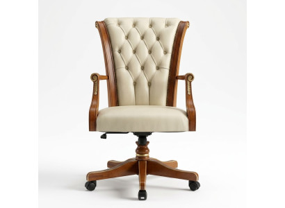 Silla de oficina de madera sillón Chesterfield muebles italianos blanco silla giratoria nuevo.
