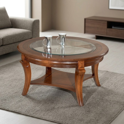 Mesa de centro de madera mesa de diseño mesas de mueble italiano mesa de vidrio redonda mesa marrón