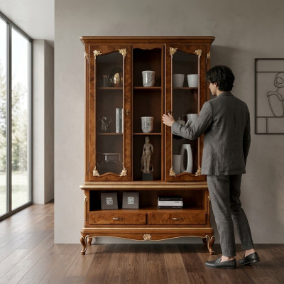 Vitrina Gabinete de vidrio Armarios Vitrinas Madera Aparador Muebles italianos Marrón