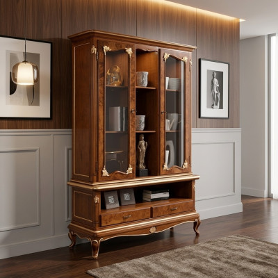 Vitrina Gabinete de vidrio Armarios Vitrinas Madera Aparador Muebles italianos Marrón