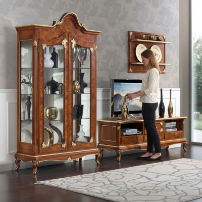 Mueble de salón italiano, estante de televisión rtv, aparador para televisión, vitrina, estante de pared, 3 piezas.