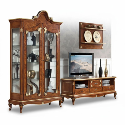 Mueble de salón italiano, estante de televisión rtv, aparador para televisión, vitrina, estante de pared, 3 piezas.