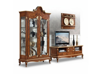 Mueble de salón italiano, estante de televisión rtv, aparador para televisión, vitrina, estante de pared, 3 piezas.