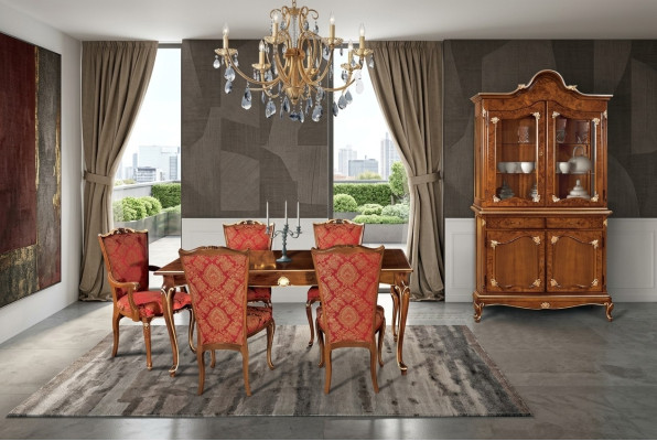 Mesa de comedor italiana + 6 sillas con respaldo, conjunto de comedor de 7 piezas.