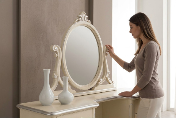 Espejo redondo Diseño clásico Espejo de pared Espejito redondo Blanco Italia Nuevo