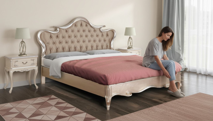 Cama Chesterfield acolchada de diseño de lujo doble para hoteles, nueva de madera italiana.