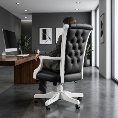 Silla de oficina de madera, sillón de director Chesterfield, muebles italianos, silla giratoria, sillón.