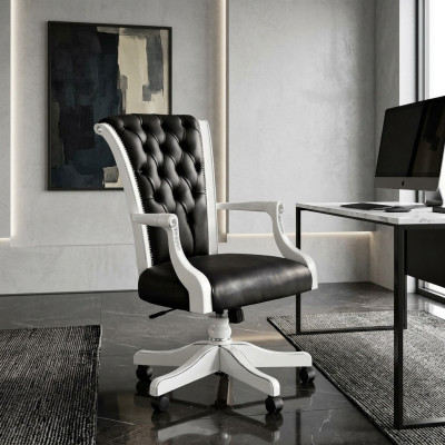 Silla de oficina de madera, sillón de director Chesterfield, muebles italianos, silla giratoria, sillón.