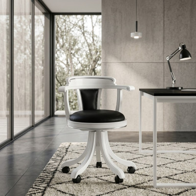 Silla de oficina de madera estilo Chesterfield de lujo italiano, giratoria, color negro, nueva.