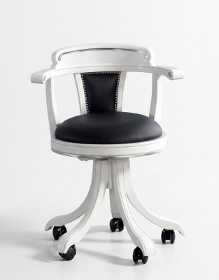Silla de oficina de madera estilo Chesterfield de lujo italiano, giratoria, color negro, nueva.