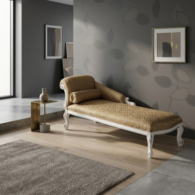 Sofá chaise longue de lujo, estilo art déco, textil, comodidad.