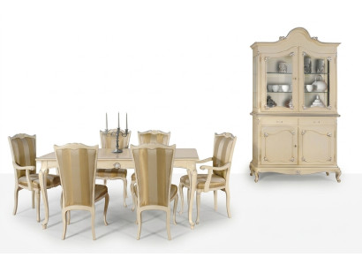 Juego de mesa con 6 sillas de comedor de estilo de lujo, conjunto de muebles de 8 piezas con vitrina.
