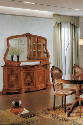 Cómodas Muebles italianos Macizos Espejo 2 piezas Cómoda Aparador Armario Madera
