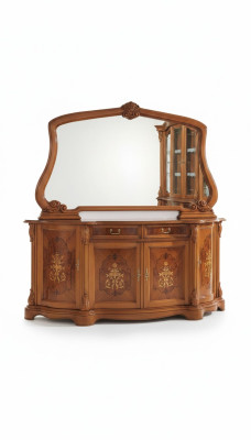 Cómodas Muebles italianos Macizos Espejo 2 piezas Cómoda Aparador Armario Madera