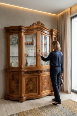 Vitrina XXL de cristal, armario de madera maciza, vitrina, aparador, muebles italianos.
