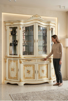 Vitrina de vidrio Armario Vitrina Sala de estar Madera Credenza Muebles italianos Estante