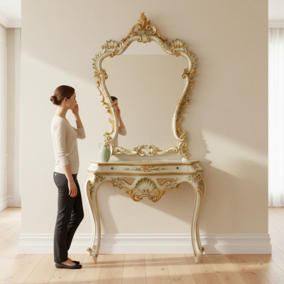 Mueble de consola espejo aparador conjunto de madera estilos de muebles italianos Elisa 2 piezas Nuevo