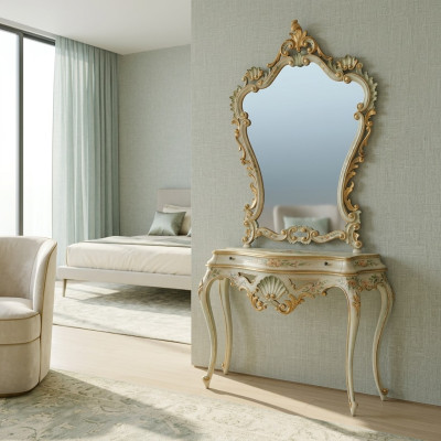 Mueble de consola espejo aparador conjunto de madera estilos de muebles italianos Elisa 2 piezas Nuevo