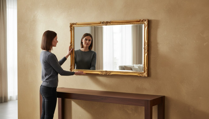 Espejo de diseño clásico italiano, espejo de pared de madera, muebles de madera xll grande.