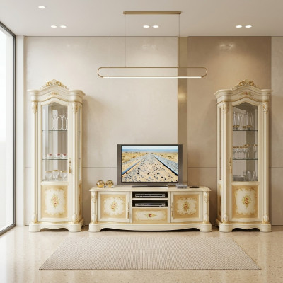 Sala de estar 2x vitrina Gabinete de pared Diseño de armario de TV Conjunto de vitrinas de 3 piezas Armario Nuevo