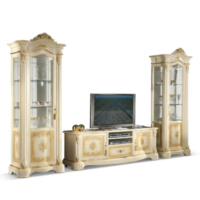 Sala de estar 2x vitrina Gabinete de pared Diseño de armario de TV Conjunto de vitrinas de 3 piezas Armario Nuevo