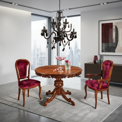 Diseñador de mesa de comedor de madera maciza extensible con tablero de extensión.