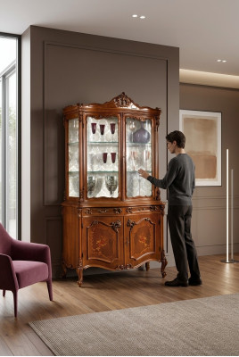 Vitrina Aparador de comedor Muebles de madera maciza italiana Armarios de vidrio Nuevo