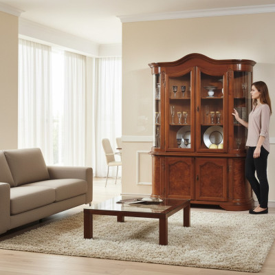 Mueble Vitrina de cristal Madera Marrón vitrina de cristal Estantes de muebles clásicos italianos Nuevos
