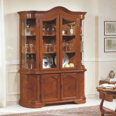 Mueble Vitrina de cristal Madera Marrón vitrina de cristal Estantes de muebles clásicos italianos Nuevos